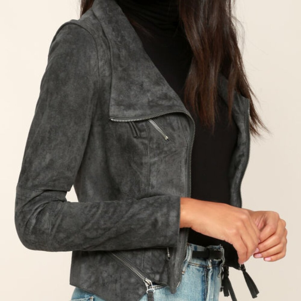 Lulu's Charcoal Faux Suede Jacket